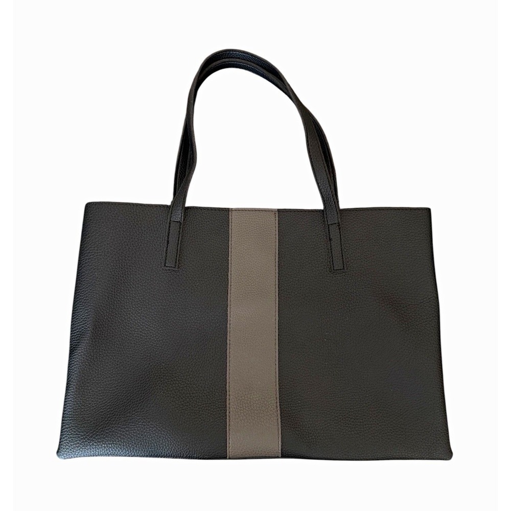 Vince Camuto Black Gray Pebbled Tote Bag Purse Work Office Minimalist Classic